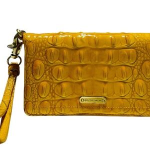 Brahmim Canary Yellow Croc-Embossed Leather Wallet Wristlet